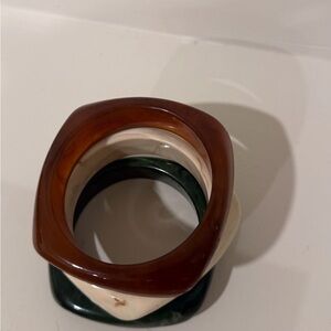 Stacked Resin Bangle Set - Brown, Cream, Forest Green